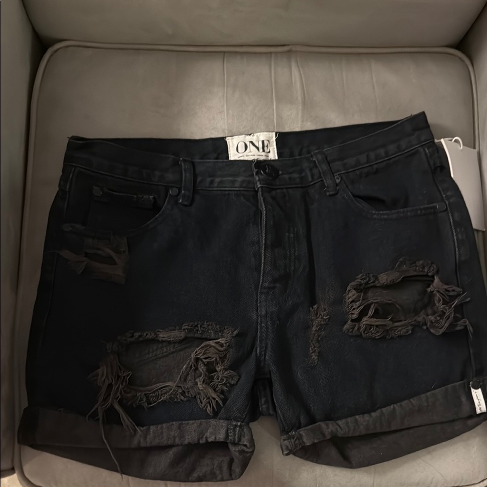 NWT One Teaspoon Black Distressed Jean Shorts
